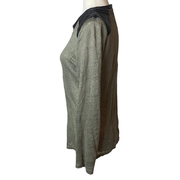 Townsen linen & leather trim size M green top quiet luxury resort travel - Picture 2 of 8